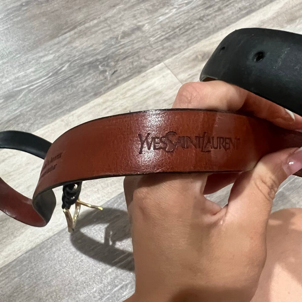 Saint Laurent YSL Black Leather Vintage Belt Size 34 - Picture 5 of 6